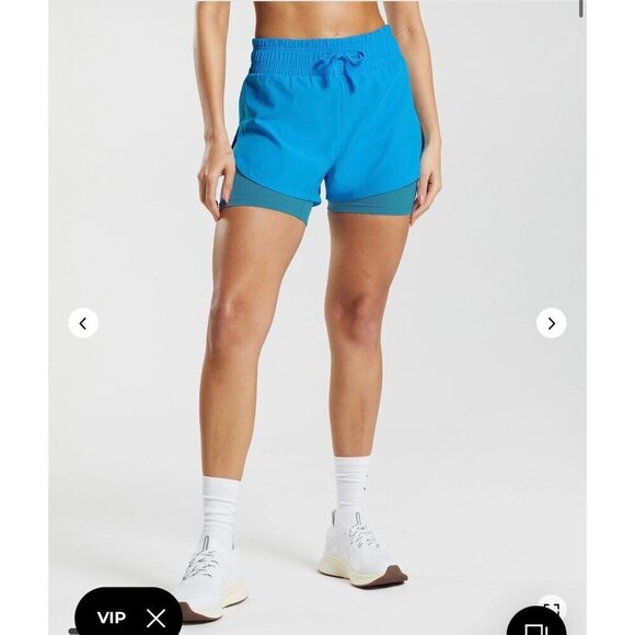Gymshark Running 2in1 Shorts Electric Blue/Luna Blue NWT - Picture 6 of 7
